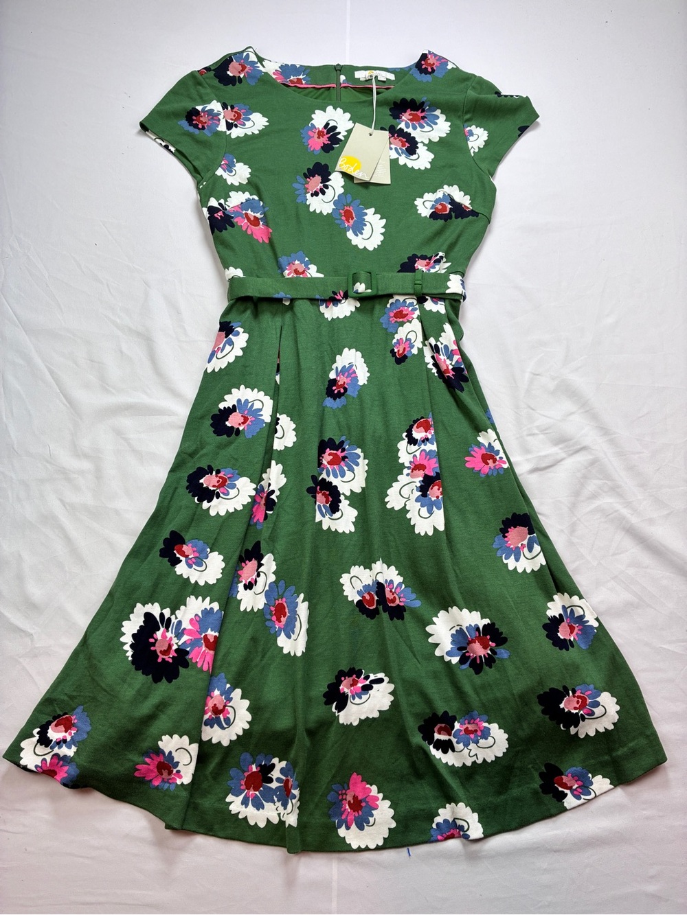 Boden Aida Ponte Green Floral Midi Dress with Belt